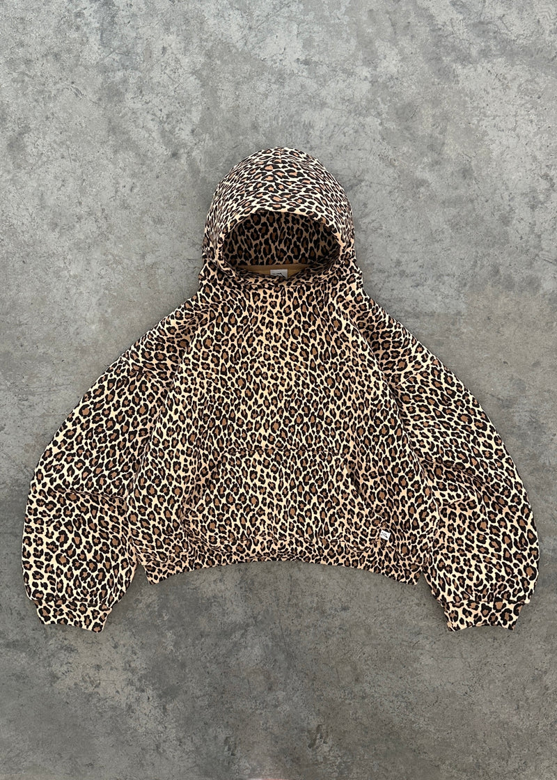 Hoodie herr med brunt leopardmönster