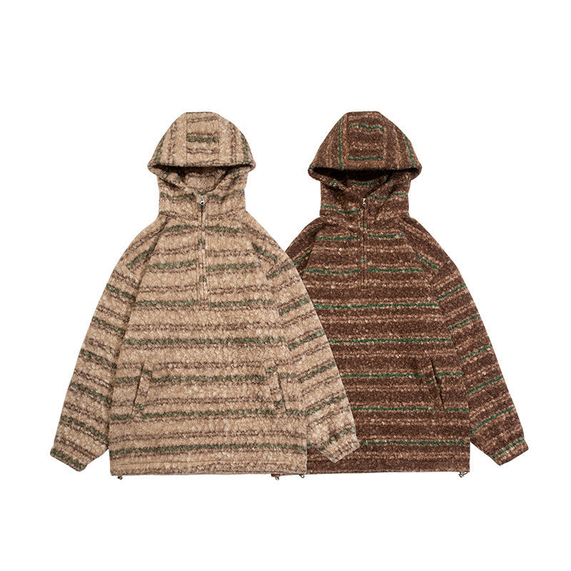 Randig stickad hoodie herr med kängurufficka
