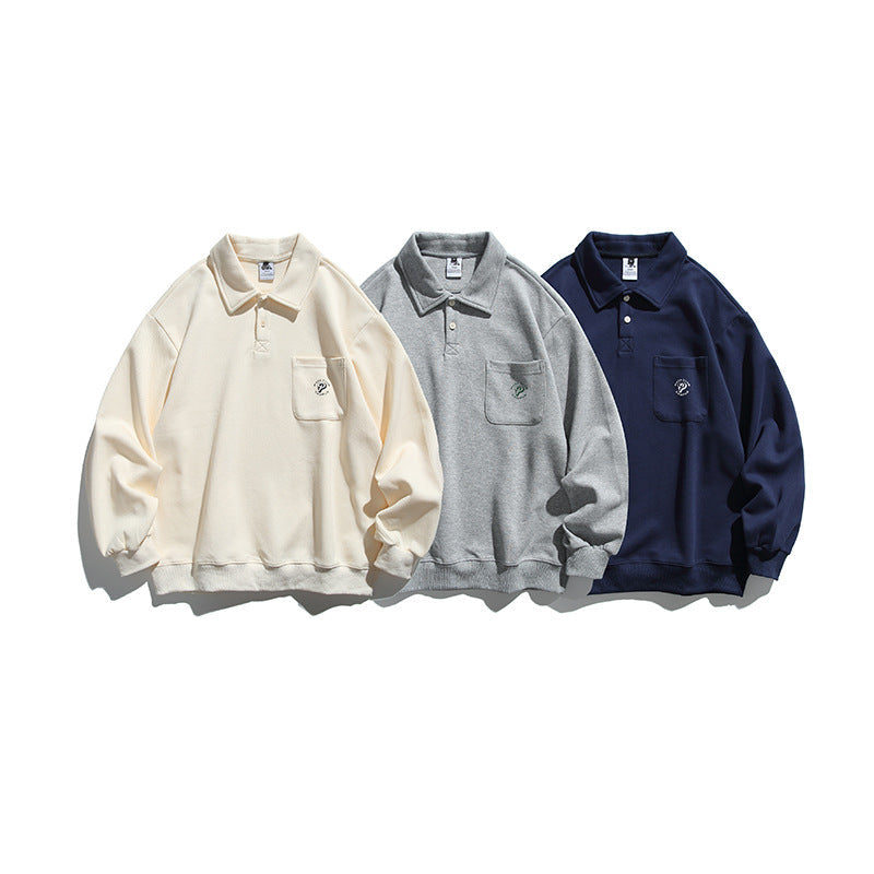 Sweatshirt herr med pikékrage och bröstficka