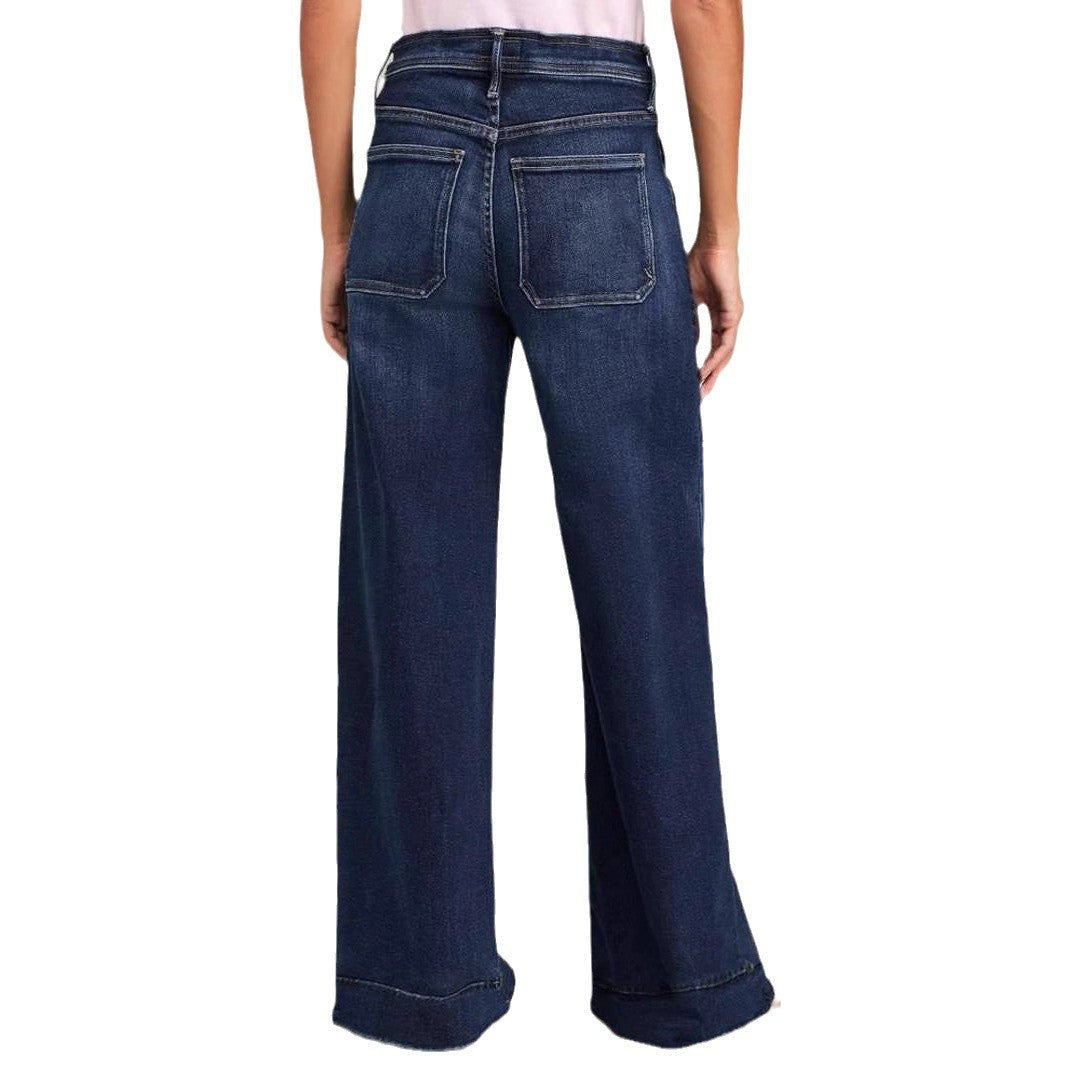 Mörkblå jeans dam med extra vid benlinje