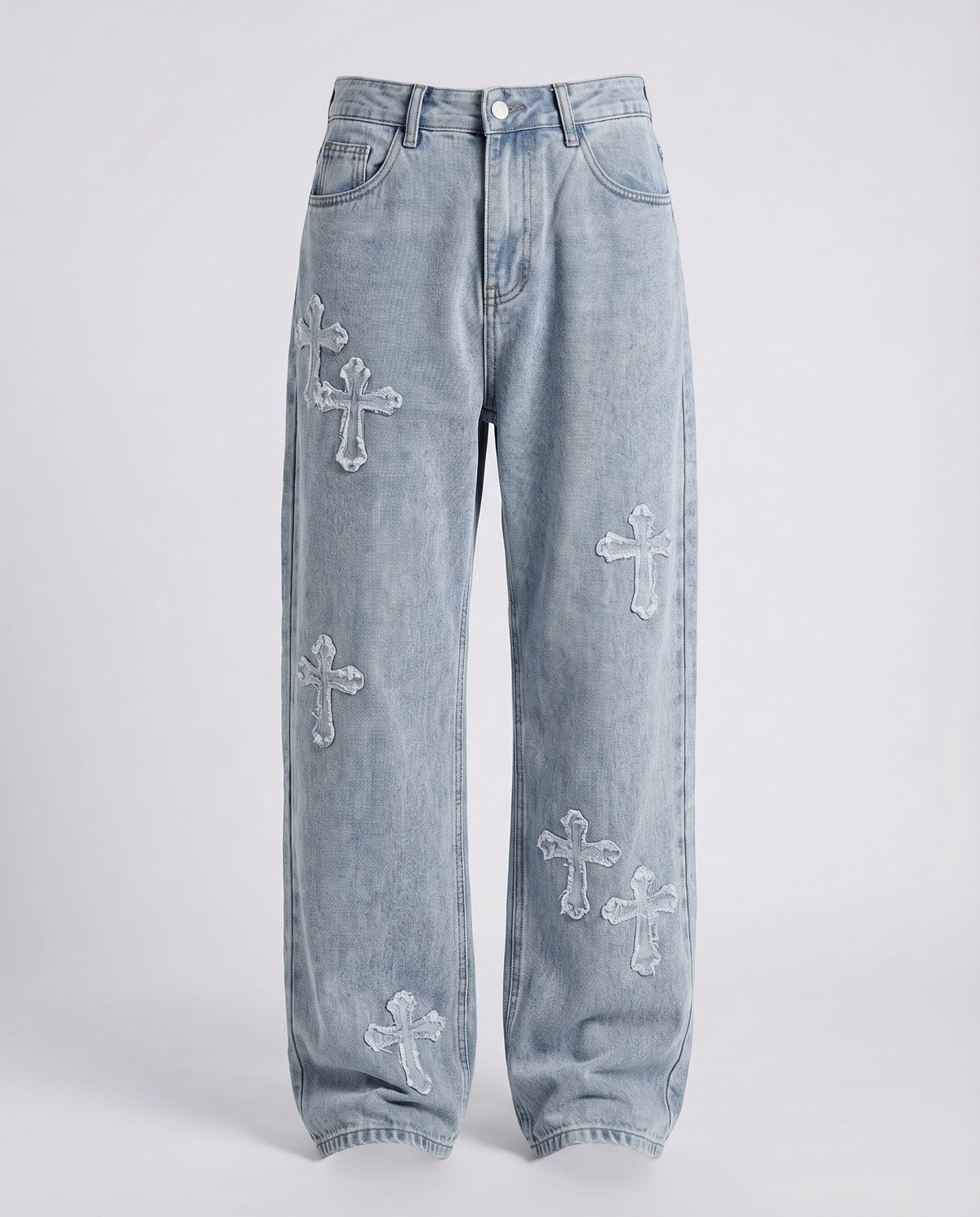 Vida jeans herr med korsapplikationer och låg gren
