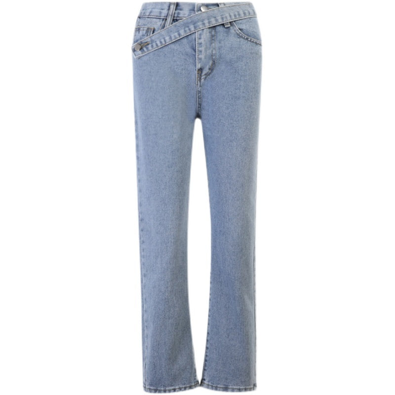 Raka jeans dam med korsad linning