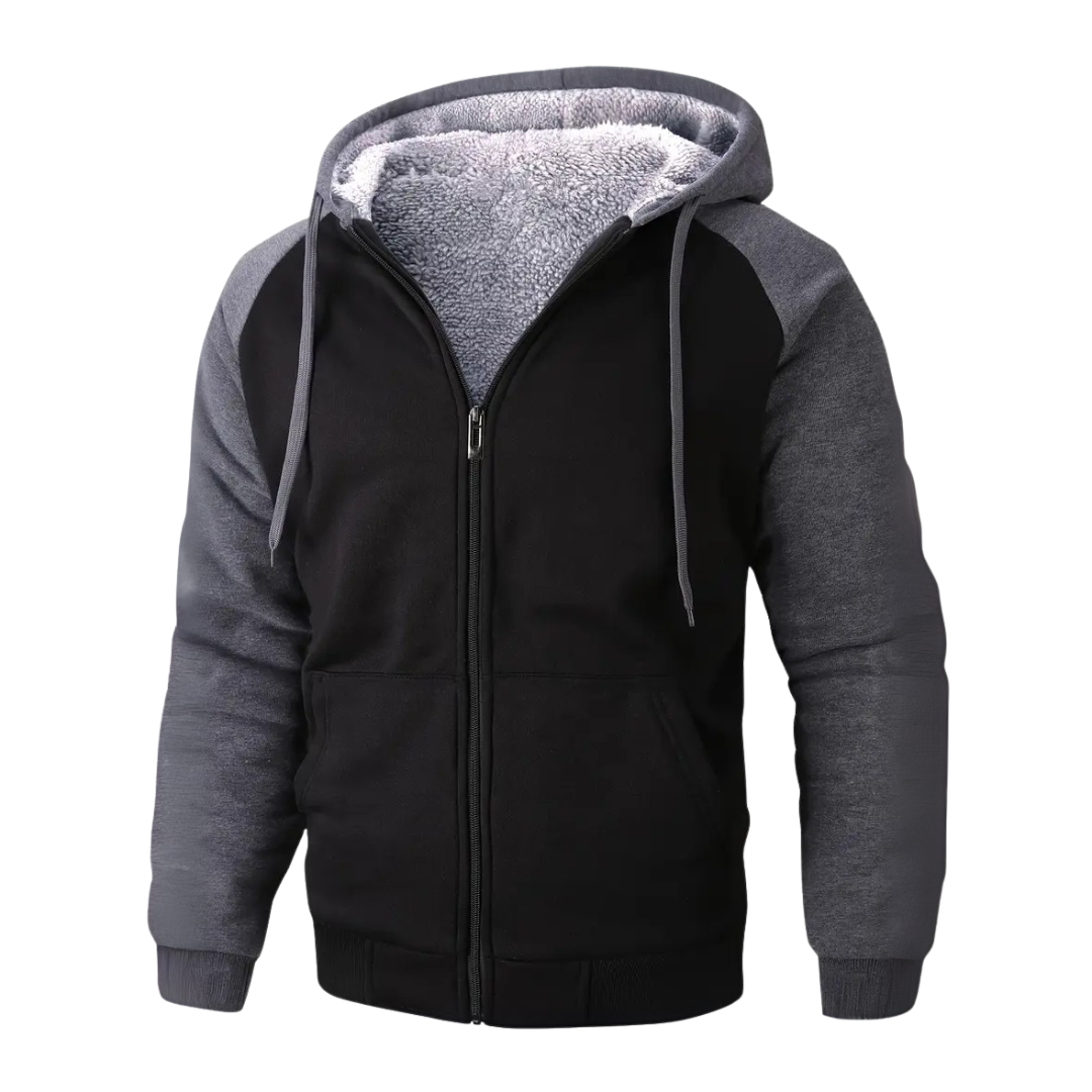 Hoodie herr med teddyfoder och hel dragkedja