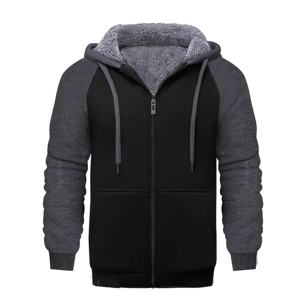 Hoodie herr med teddyfoder och hel dragkedja