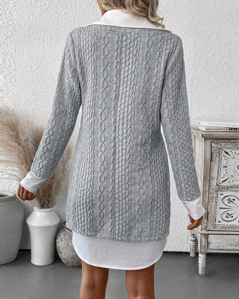 Flätstickad klänning dam med skjortkrage i lagerlook