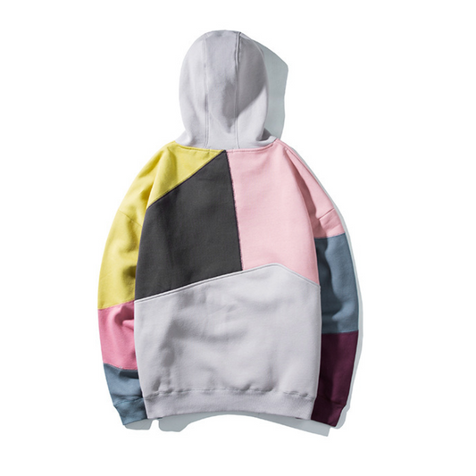 Hoodie herr med asymmetriska färgblock | Huva med dragsko | Nedsänkta axlar och ribbade muddar vid ärmar och nederkant