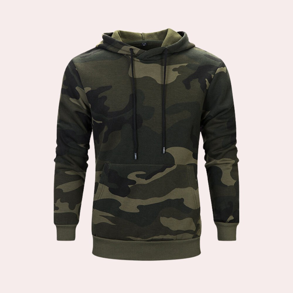 Hoodie herr med heltäckande kamouflagemönster