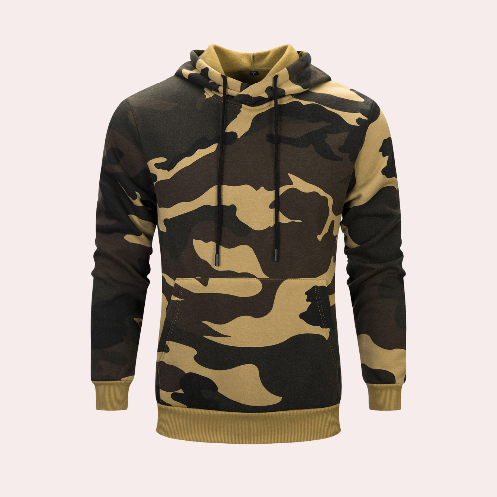 Hoodie herr med heltäckande kamouflagemönster