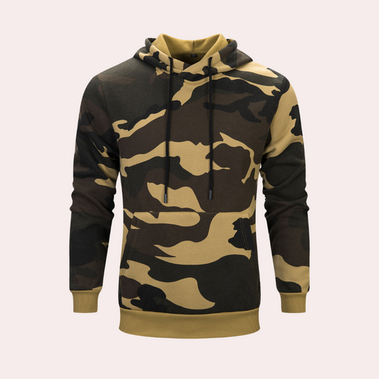 Hoodie herr med heltäckande kamouflagemönster | Dragsko i huvan | Känguruficka och rymlig passform