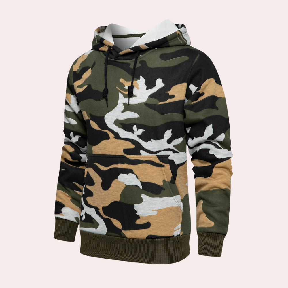 Hoodie herr med heltäckande kamouflagemönster