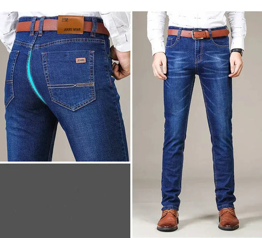 Jeans herr med rak passform och stretch | Slank benlinje | Femficksmodell med dekorsömmar på bakfickorna