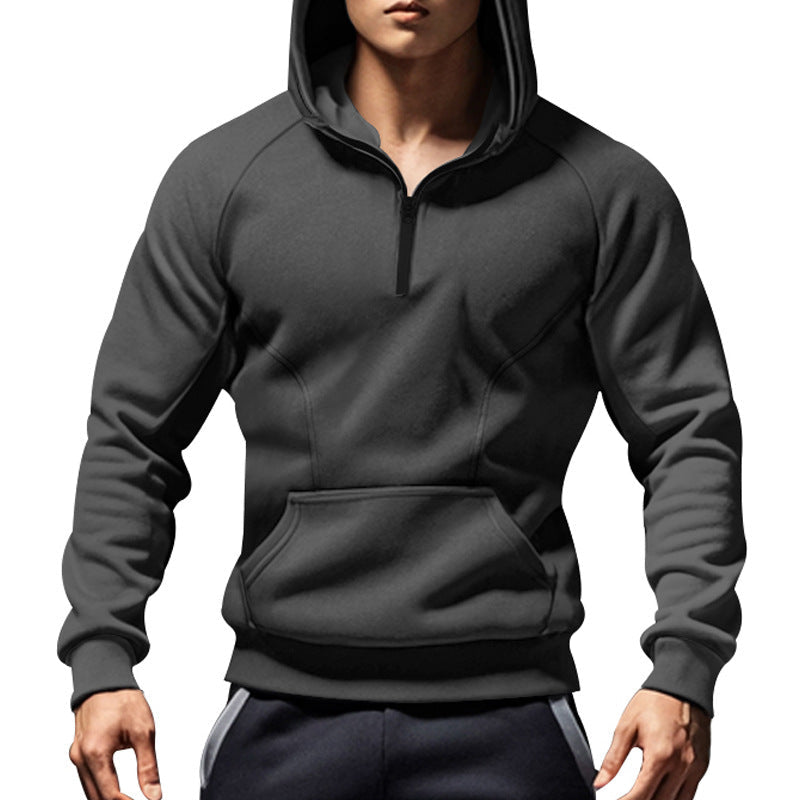 Hoodie herr med halv dragkedja | Raglanärmar och sportig passform | Formsydda sömmar och rymlig känguruficka