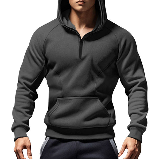 Hoodie herr med halv dragkedja | Raglanärmar och sportig passform | Formsydda sömmar och rymlig känguruficka