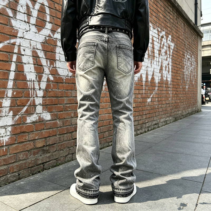 Jeans herr med utsvängda ben och sliten tvätt