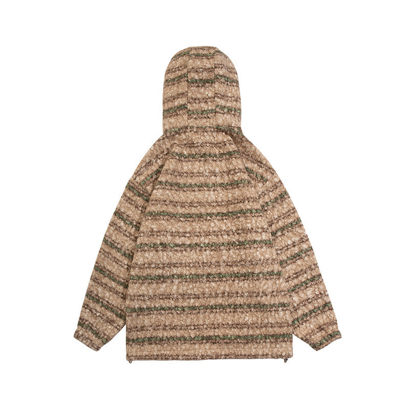 Randig stickad hoodie herr med kängurufficka