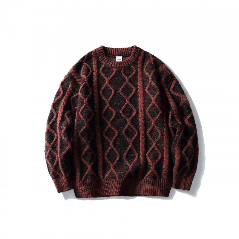 Oversize stickad tröja herr med flätmönster