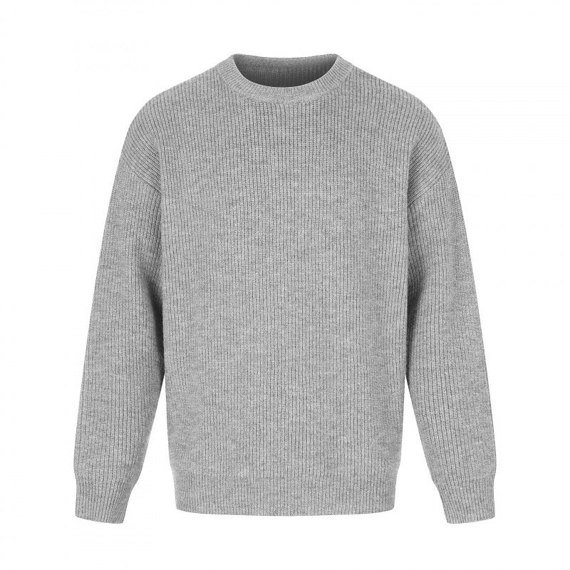 Ribbstickad oversize tröja herr med rund hals