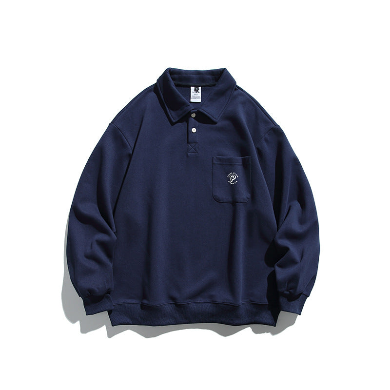 Sweatshirt herr med pikékrage och bröstficka
