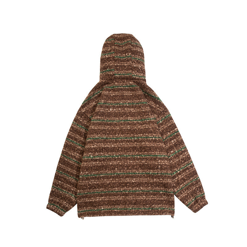Randig stickad hoodie herr med kängurufficka