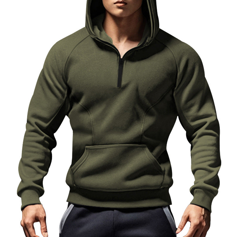 Hoodie herr med halv dragkedja | Raglanärmar och sportig passform | Formsydda sömmar och rymlig känguruficka