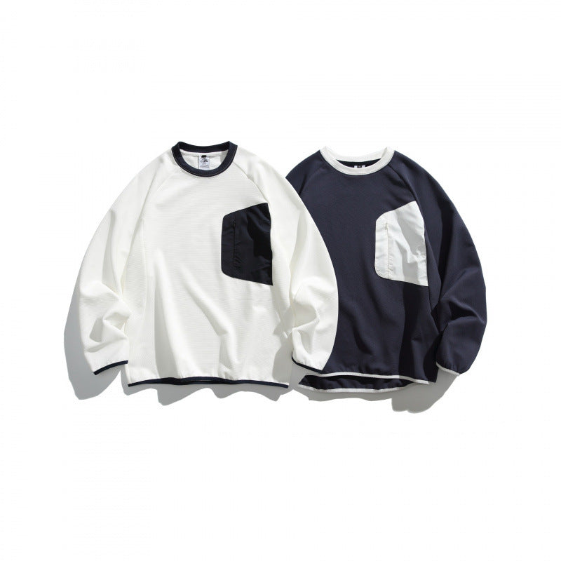 Sweatshirt herr med kontrastficka och raglanärmar