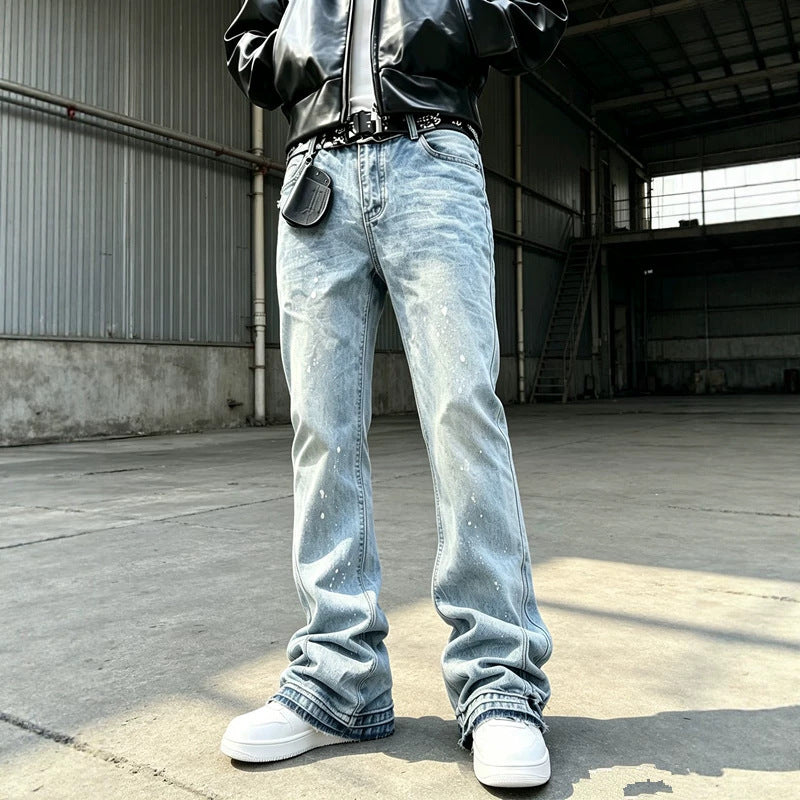 Jeans herr med utsvängda ben och sliten tvätt