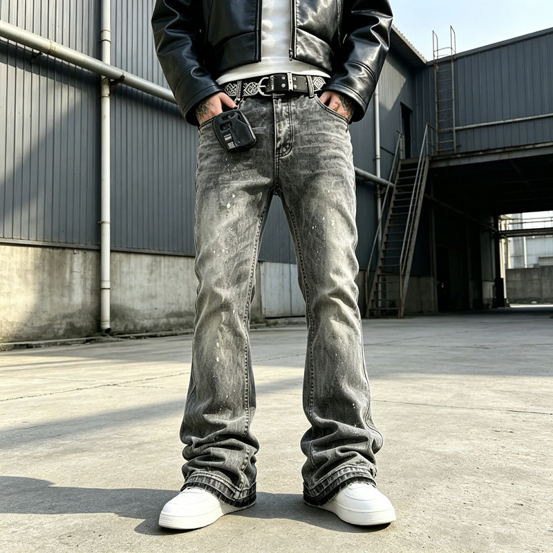 Jeans herr med utsvängda ben och sliten tvätt