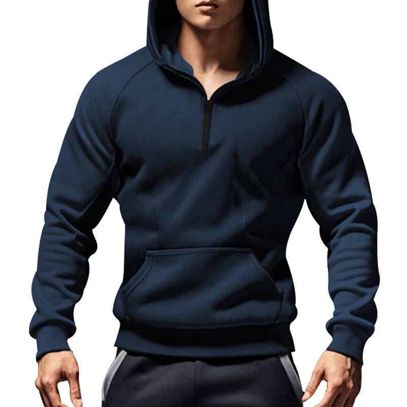 Hoodie herr med halv dragkedja | Raglanärmar och sportig passform | Formsydda sömmar och rymlig känguruficka