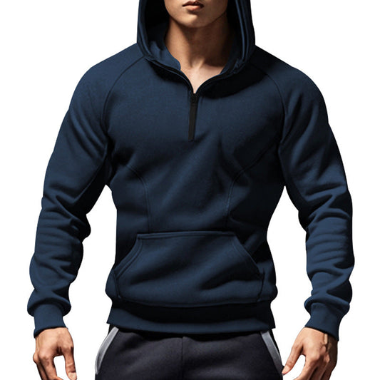 Hoodie herr med halv dragkedja | Raglanärmar och sportig passform | Formsydda sömmar och rymlig känguruficka