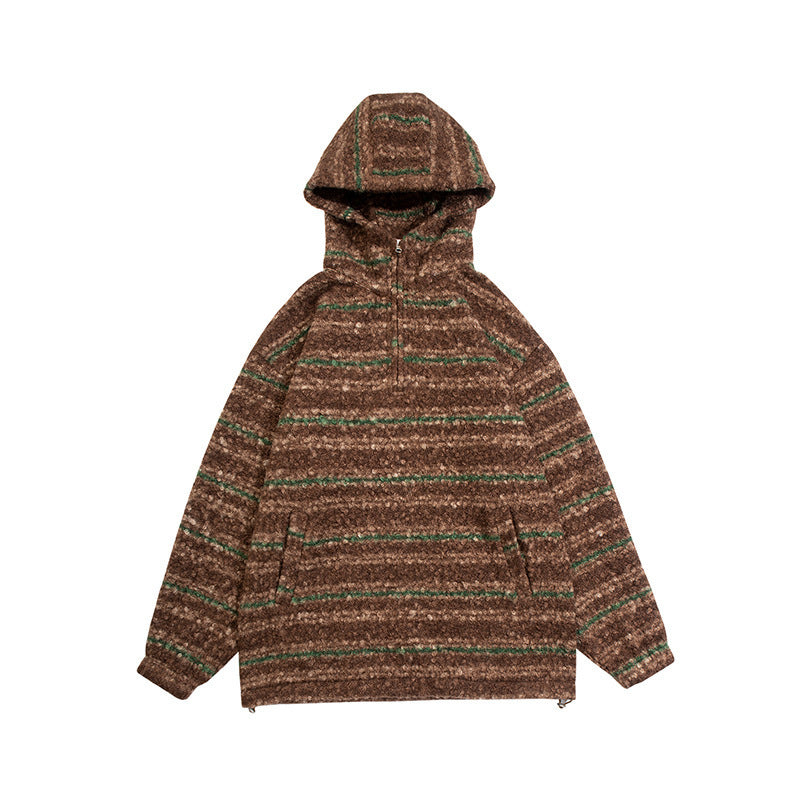 Randig stickad hoodie herr med kängurufficka