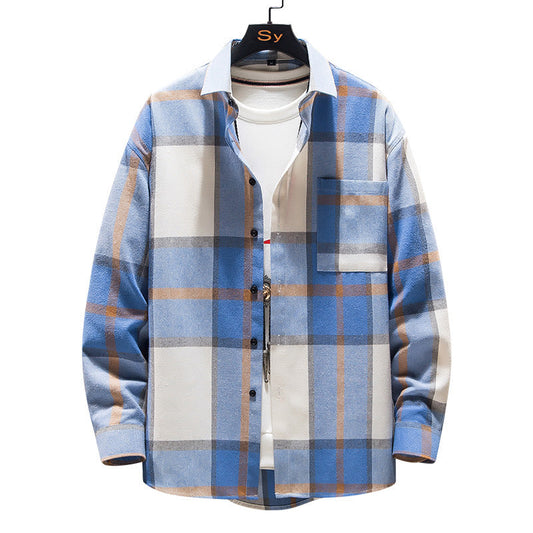 Rutig overshirt herr i oversize | Bröstficka och rundad nederkant | Skjortkrage och knäppta manschetter