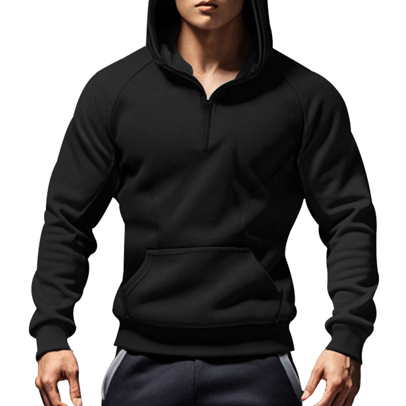 Hoodie herr med halv dragkedja | Raglanärmar och sportig passform | Formsydda sömmar och rymlig känguruficka