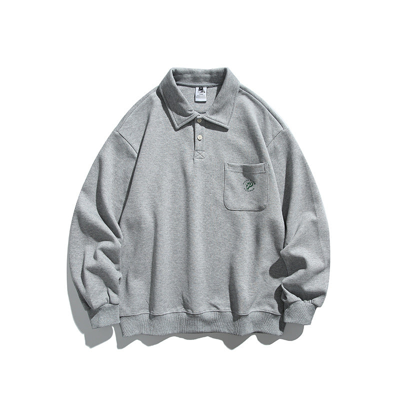 Sweatshirt herr med pikékrage och bröstficka
