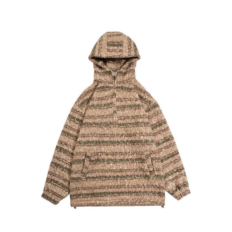 Randig stickad hoodie herr med kängurufficka