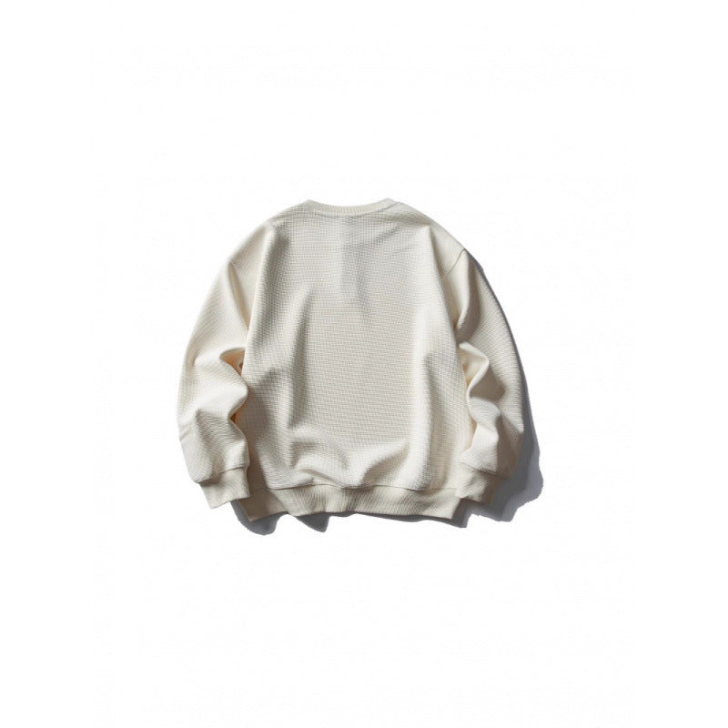 Våffelstickad sweatshirt herr med knappslå