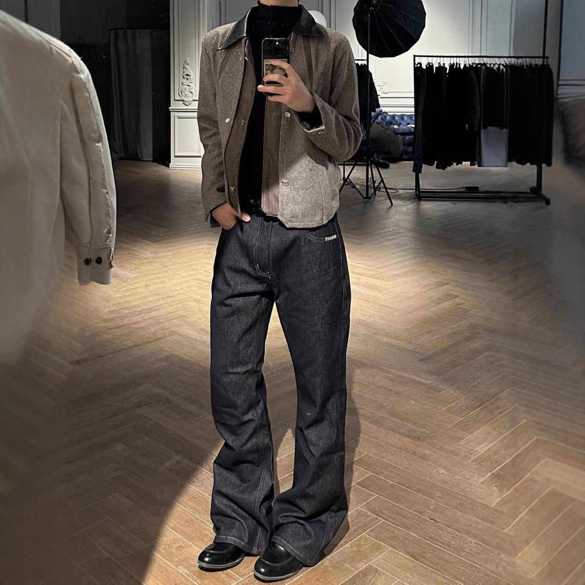 Vida jeans herr med raka ben och mörk tvätt