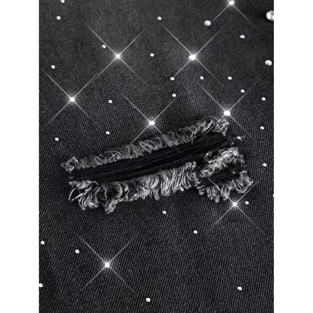 Svarta vida jeans dam med strass och revor