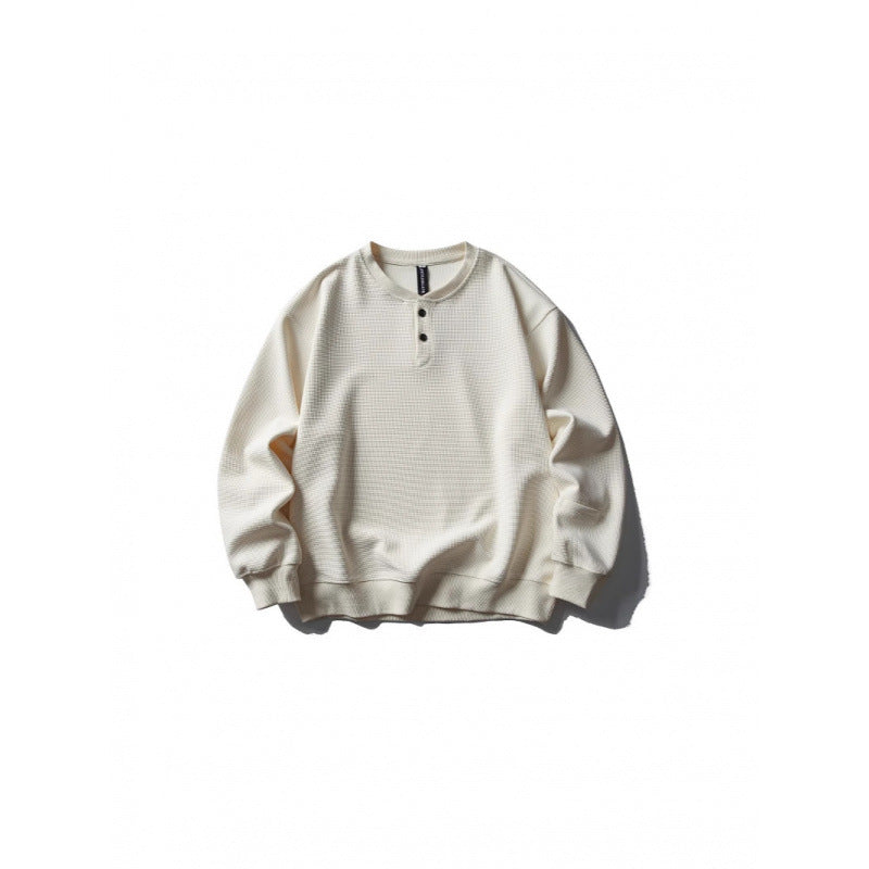 Våffelstickad sweatshirt herr med knappslå