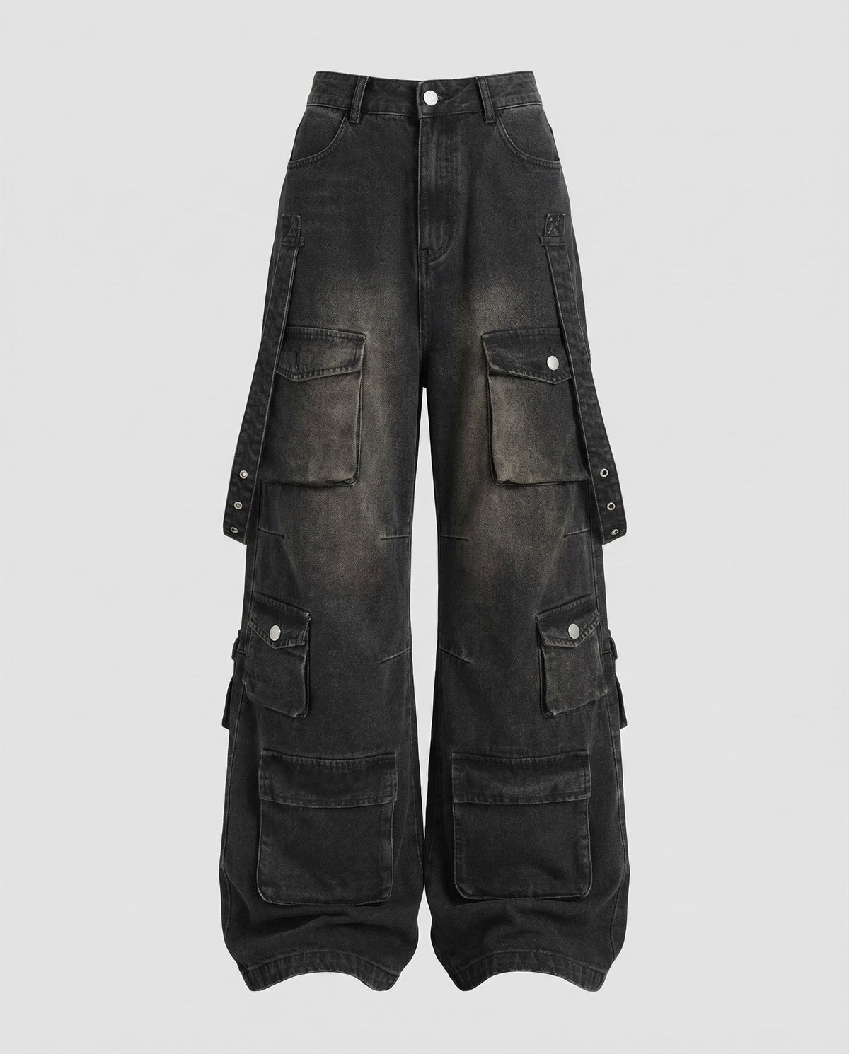 Baggy cargojeans dam med avtagbara sidoremmar