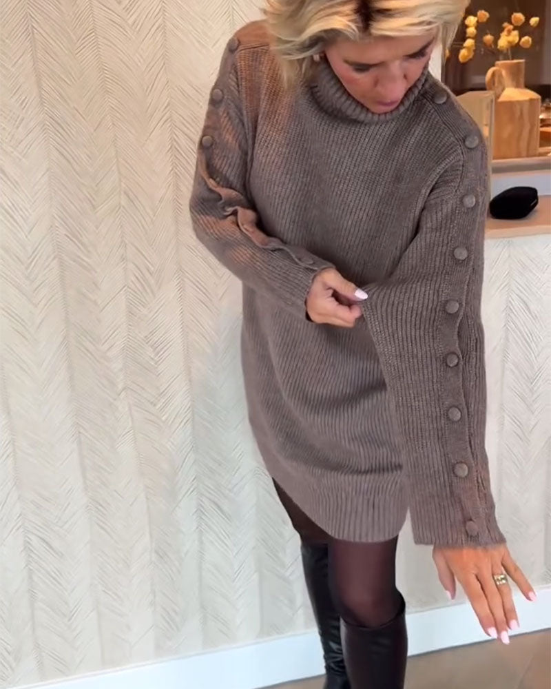 Oversize stickad klänning dam med knappar på ärmarna