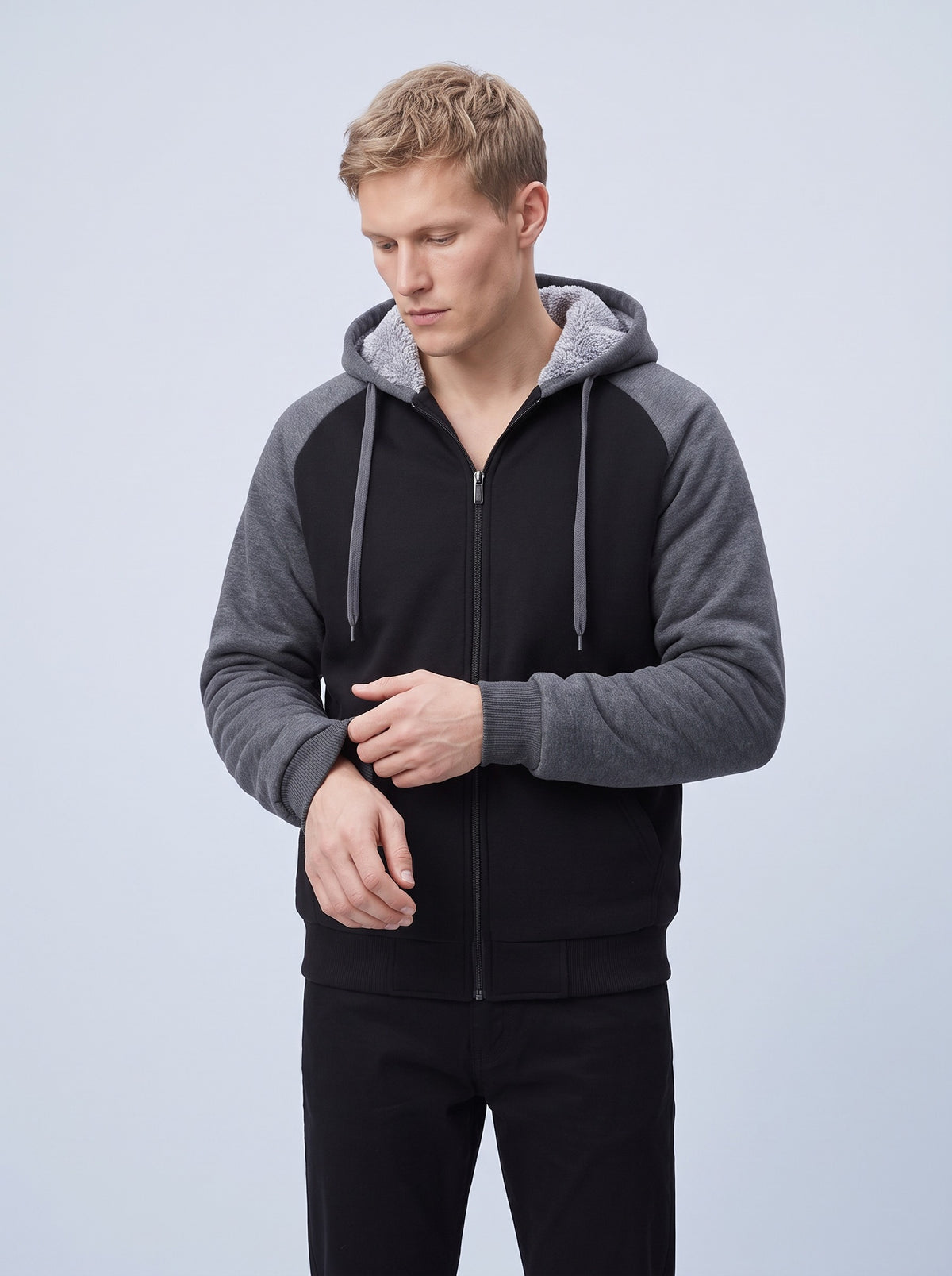 Hoodie herr med teddyfoder och hel dragkedja