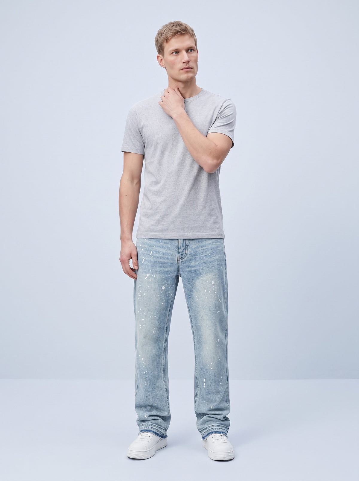 Jeans herr med utsvängda ben och sliten tvätt