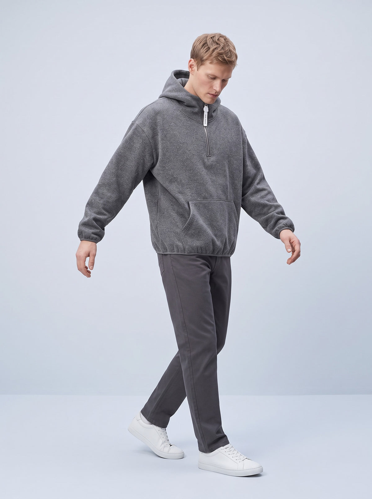 Melerad oversize hoodie herr med kängurufficka