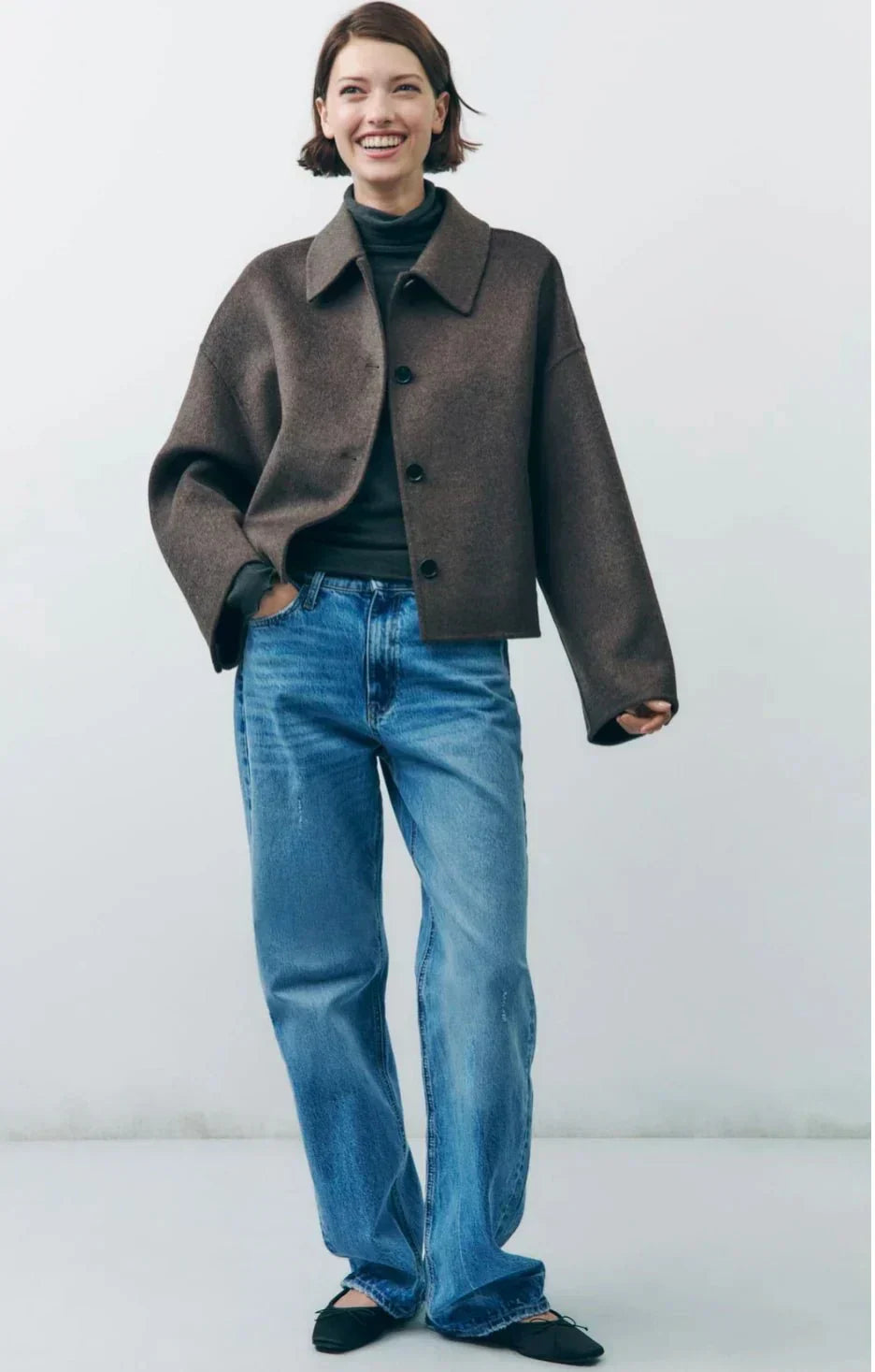 Kort oversize jacka dam med skjortkrage