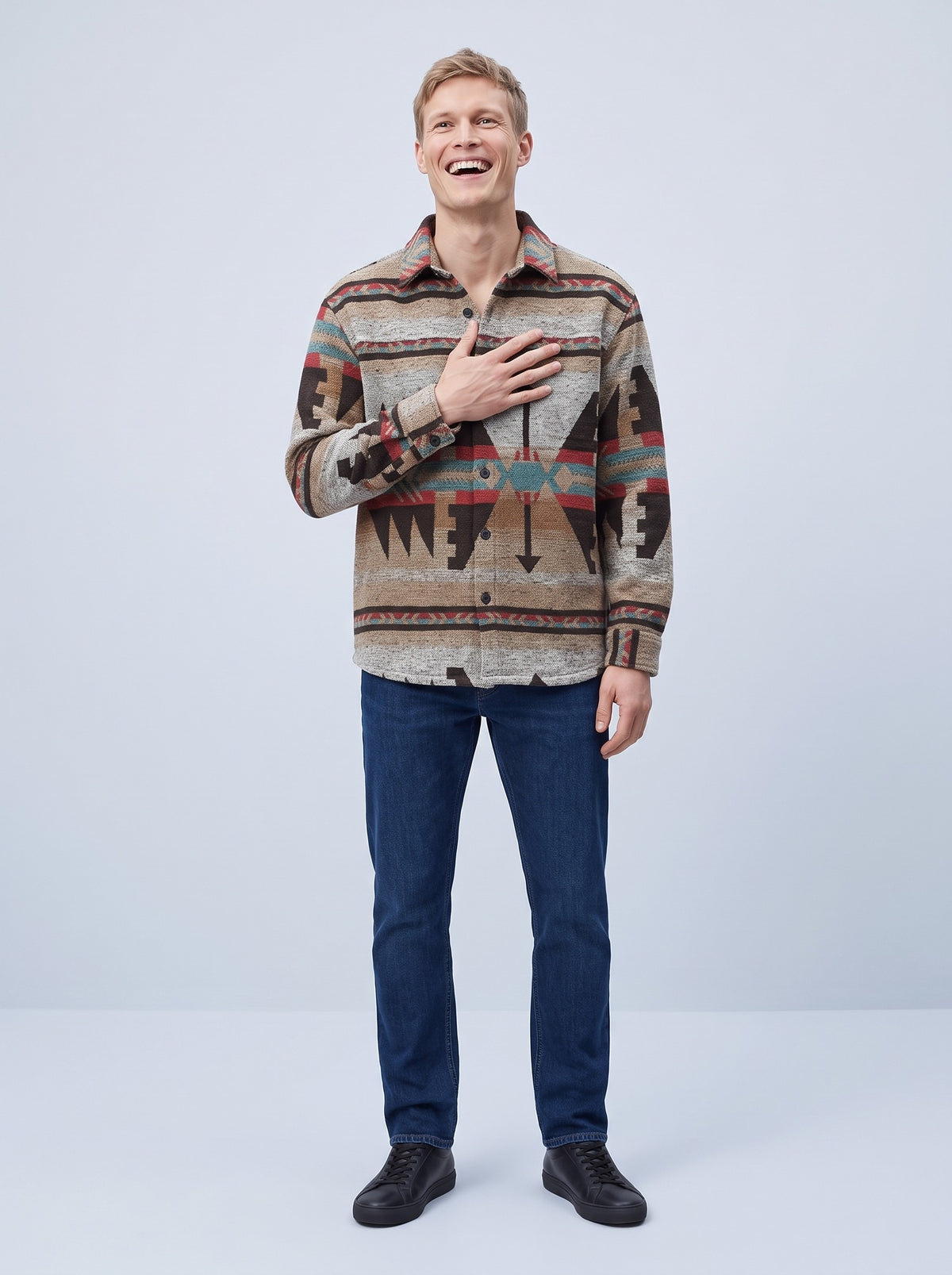 Overshirt herr med geometriskt mönster