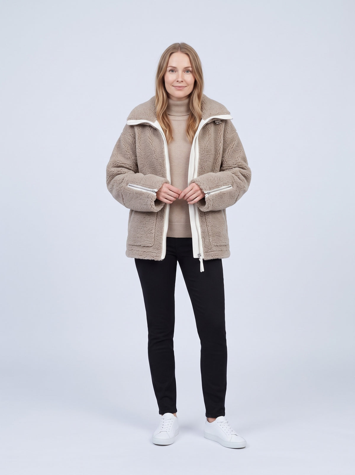 Oversize teddyjacka dam med dragkedja och stora fickor