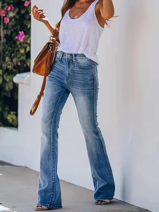 Utsvängda jeans dam med hög midja | Långa ben med vid fåll | Smal över höft och lår | Femficksmodell